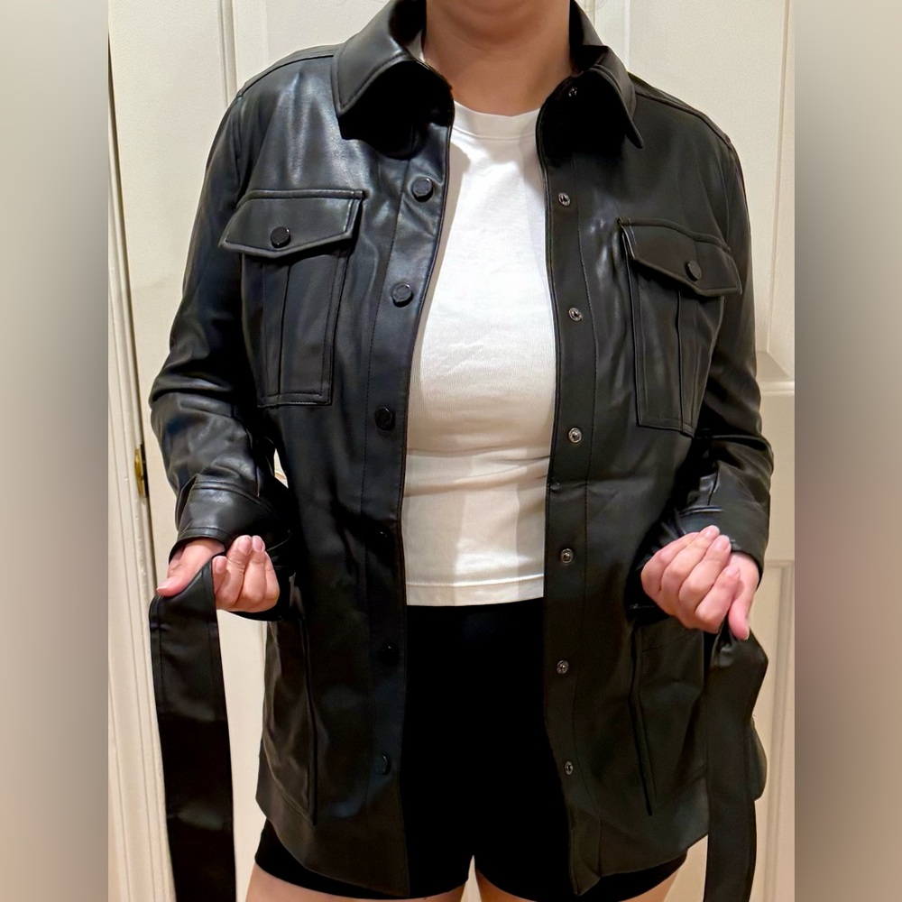 Calvin Klein Black Faux Leather Shirt Jacket